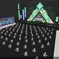 Illuminated Concert Stage With Triangular Structure Green Lights And Audience Seats 3d model