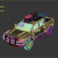 Black Military Pickup Truck With Red Wheels Roof Mounted Equipment And Front Bumper