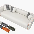 White Three Seater Sofa With Orange Stitching And Plaid Cushions Including Various Colored Accent Pillows