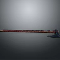 Traditional Decorative Axe With Red Patterned Handle And Dark Colored Head