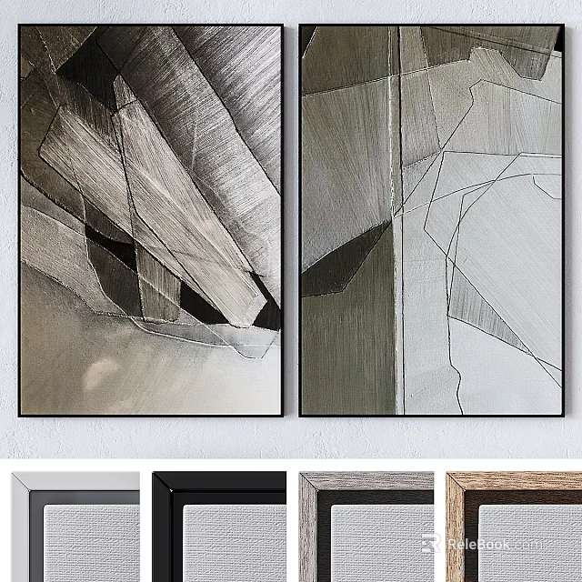 Modern Picture Frames With Abstract Black White Artwork For Wall Decor 3d model 