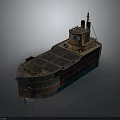 Vintage Water Transport Ship With Weathered Green Red Hull And Deck Structure