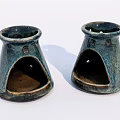 Handcrafted Blue Green Ceramic Vessels with Conical Shape and Textured Surface