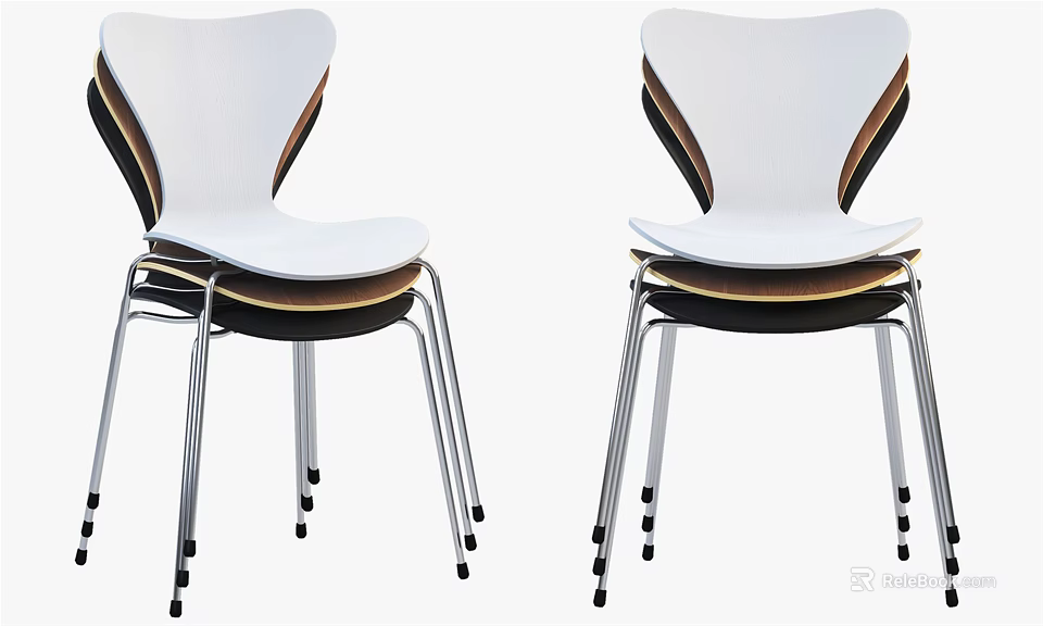 Modern Leisure Chairs With White Seat Backrest Black Brown Accents And Silver Metal Legs 3d model 