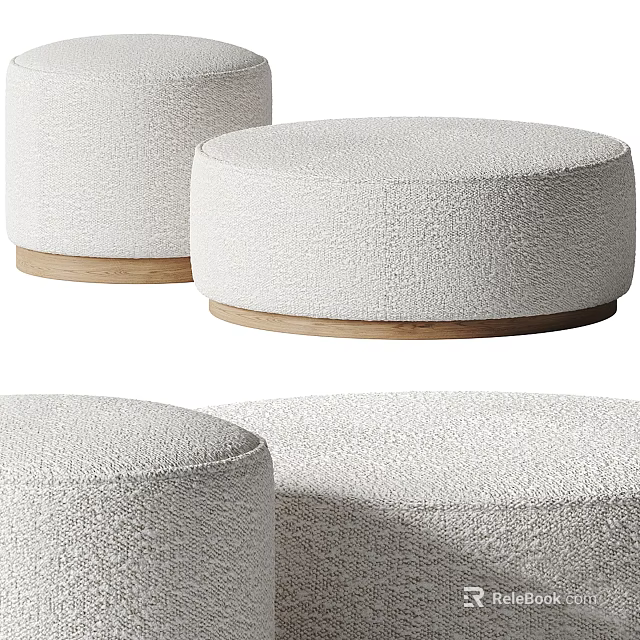 Modern Single Chair With White Plush Upholstery And Round Wooden Base Design 3d model 