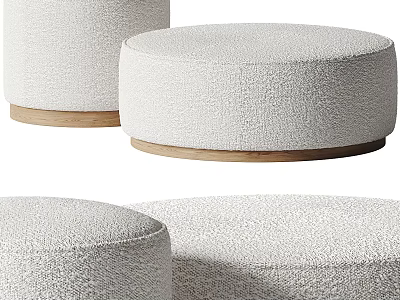 Modern Single Chair With White Plush Upholstery And Round Wooden Base Design 3d model