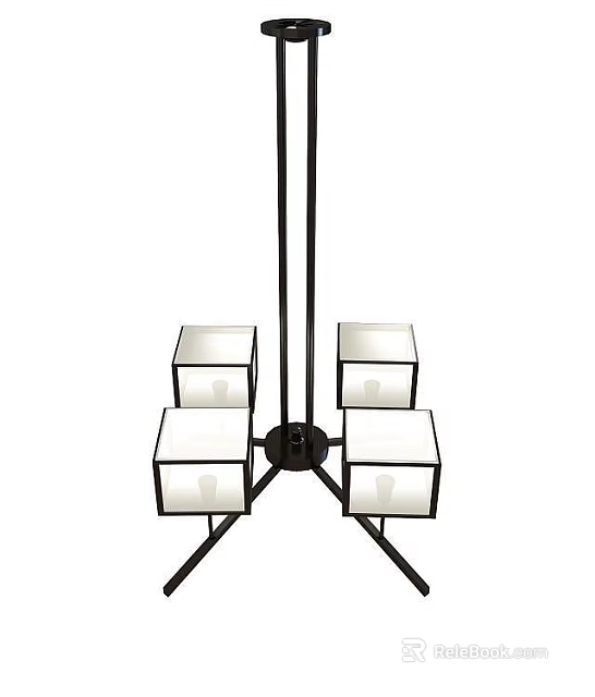 Modern Technology Exhibition Hall Chandelier With Square Glass Shades And Black Metal Structure 3d model 