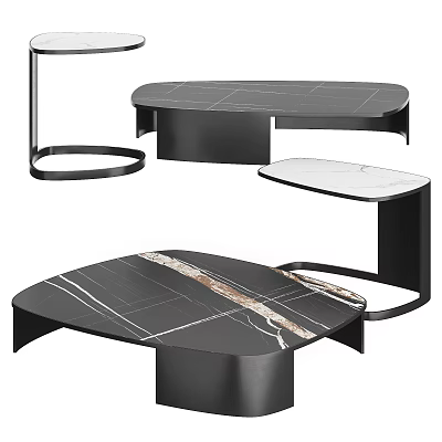 Modern Coffee Table with Black and White Marble Top and Metal Frame Design 3d model