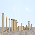 Classical Beige Stone Roman Columns in Various Heights on Checkerboard Floor