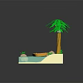 Tropical Natural Scene With Palm Trees Small Boat Calm Water And Rocks