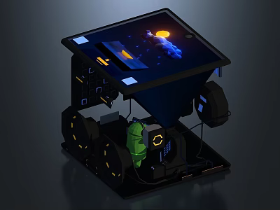 Cartoon Scene With 3D Mechanical Structure Display Screen And Glowing Lights 3d model