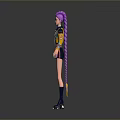 Stylish 3D Character With Purple Hair Yellow Jacket Black Shorts Long Socks Colorful Shoes