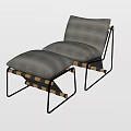 Comfortable Lazy Sofa With Ottoman Black Metal Frame And Gray Cushion