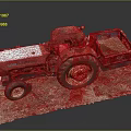Red Tractor Model With Attached Trailer On Dirt Base And Weeds 3d model