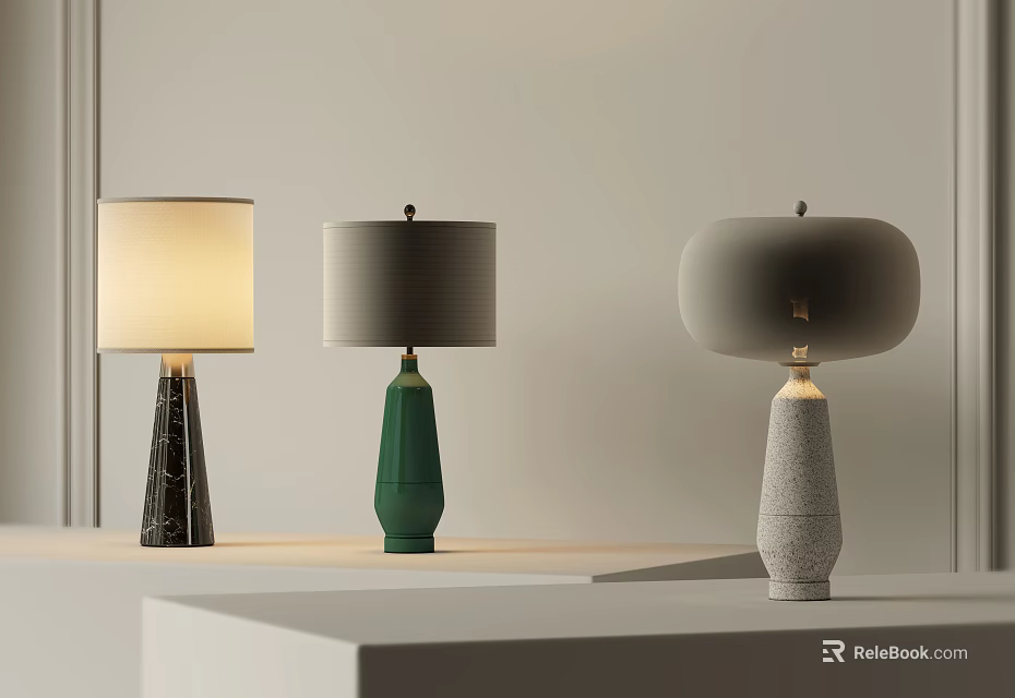 Modern Table Lamps With Diverse Base Designs And Fabric Shades For Home Interior Decor 3d model 