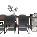 Elegant Dining Table Set With Wooden Top Marble Counter Chairs And Hanging Lights