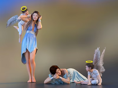 Modern Multiplayer Angel Baby Mother and Child Mother and Daughter Angel Wings 3d model