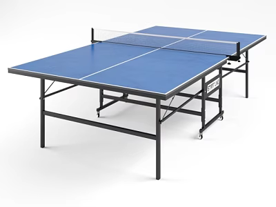 Professional Ping Pong Table With Blue Tabletop White Lines Black Frame Net And Wheels 3d model
