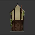 Cartoon House With Gray Roof Yellow Walls Brown Accents Green Vines Windows And Door
