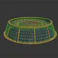 Circular Woven Rattan Furniture With Intricate Blue Brown Geometric Pattern Tray Design