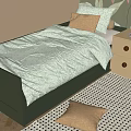 Green Kids Bed With Light Green Bedspread Orange Pillow White Nightstand And Polka Dot Rug