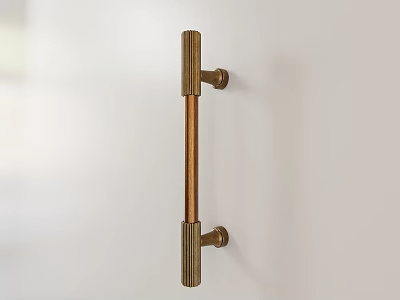Brass Metal Handle With Striped Ends Mounted On White Surface 3d model