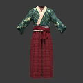 Traditional Outfits Featuring Green Floral And Light Gray Tops With Red Belts And Pants