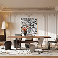 Middle Ancient Style Restaurant Dining Table and Chair Dining Chair Floor Lamp Carpet Jewelry Ornaments Decorative Painting 3d model