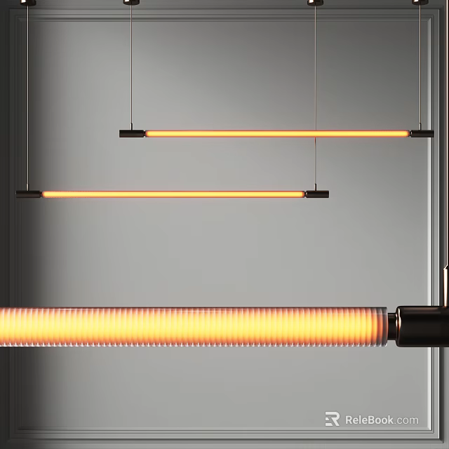 Modern Linear Pendant Lights With Warm Glowing Tubes And Suspended Metal Frames 3d model 