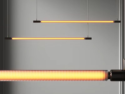 Modern Linear Pendant Lights With Warm Glowing Tubes And Suspended Metal Frames 3d model