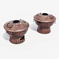 Traditional Copper Hot Pots with Lids Handles and Decorative Carvings Two Classic Kitchenware Pieces