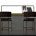 Modern Showcase Shelf With Golden Frame Gray Countertop Two Brown Bar Stools And Wine Bottles