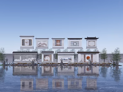 New Chinese style landscape sketch landscape wall 3d model
