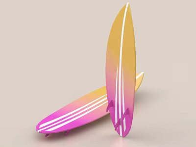 Colorful Gradient Surfboards Featuring Pink Yellow Hues And White Stripes For Sports Use 3d model