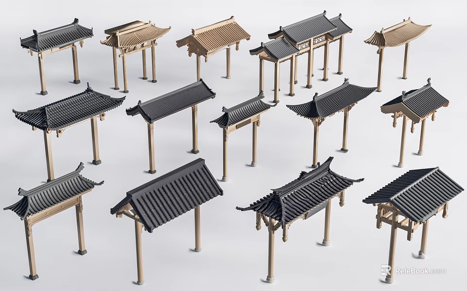 Traditional Chinese Memorial Archways With Various Designs Styles And Architectural Details 3d model 