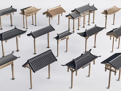 Traditional Chinese Memorial Archways With Various Designs Styles And Architectural Details 3d model
