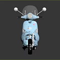 Light Blue Scooter with Transparent Windshield Rearview Mirrors Pink Patterned Seat and Rounded Body Design