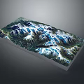3D Garden Landscape Model Showcasing Mountain Ranges Vegetation and Water Bodies