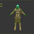 Standing Armored Character With Golden Hair Silver Blue Armor Cape And Metallic Guards