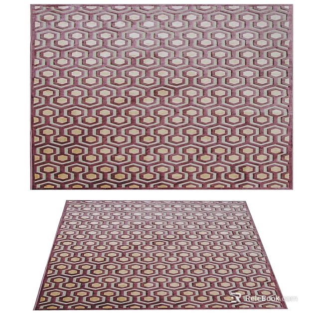 Classic Geometric Patterned Floor Carpets In Burgundy Beige With Repeating Hexagon Design 3d model