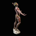 Tribal Style Game Movie Character With Chest Tattoos Headpiece And Stone Base Arms Outstretched