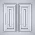 Modern Swing Door Design With White And Black Frames Glass Panels And Golden Accents