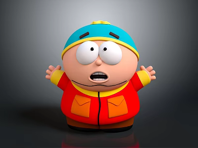 3D Rendered Cartoon Character With Red Jacket Orange Pockets Blue Yellow Hat And Surprised Expression 3d model