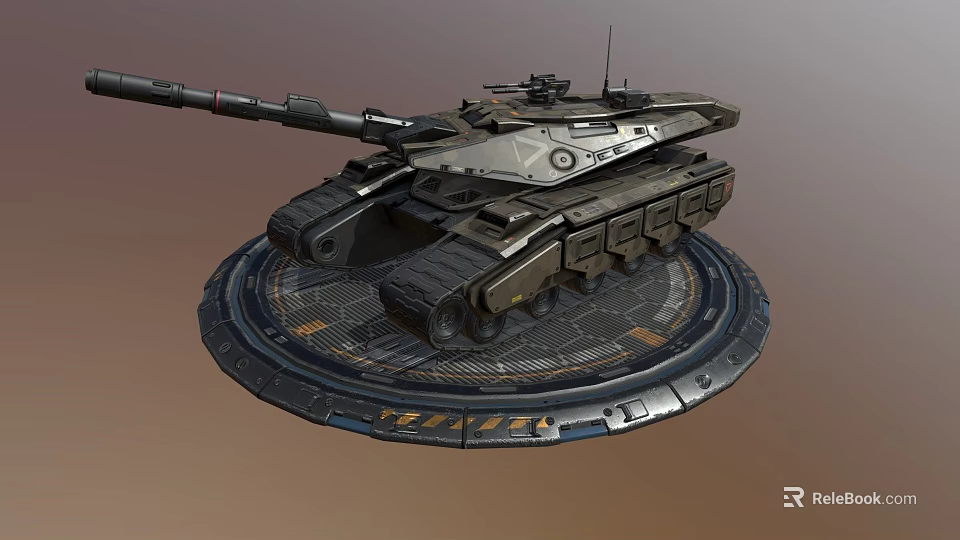 Modern Military Tank on Circular Display Platform with Long Barrel Tracks And Armor Plates 3d model 