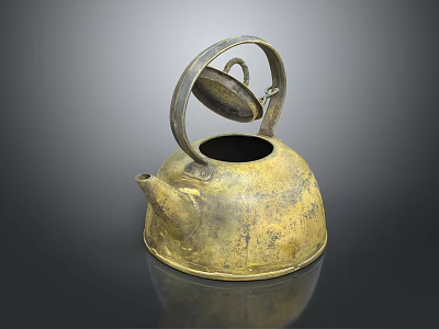 Vintage Brass Kettle as Household Electrical Appliance with Metal Handle and Open Lid Design 3d model