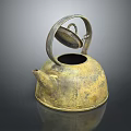 Vintage Brass Kettle as Household Electrical Appliance with Metal Handle and Open Lid Design