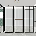 Modern Glass Room Divider With Black Frames And Ribbed Glass Design 3d model