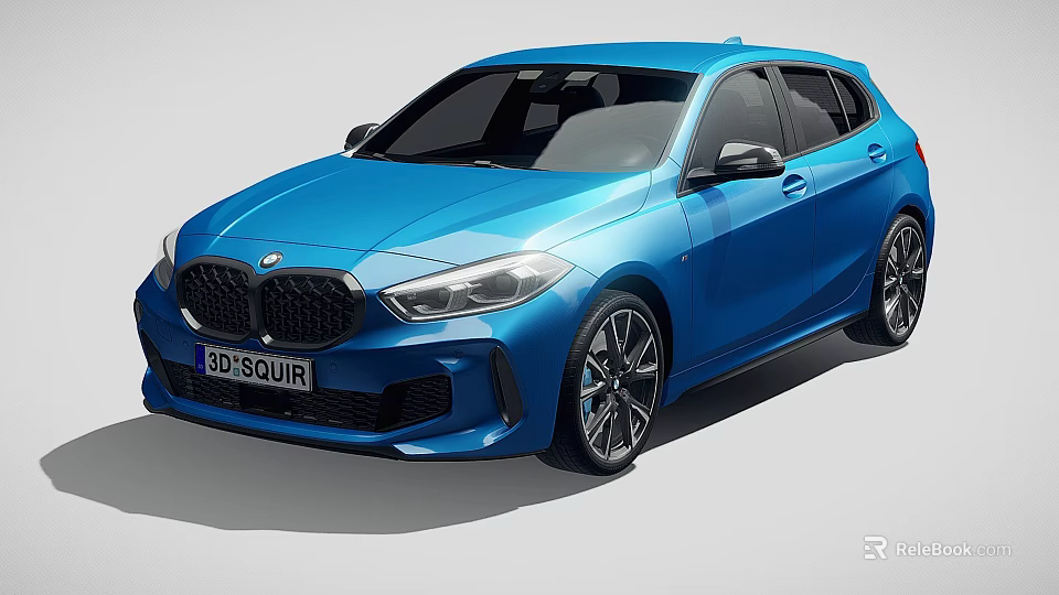 Blue BMW Sporty Hatchback With Aerodynamic Front Fascia And Stylish Alloy Wheels 3d model 