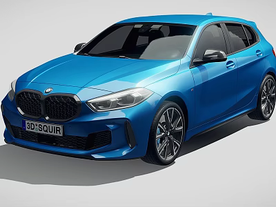 Blue BMW Sporty Hatchback With Aerodynamic Front Fascia And Stylish Alloy Wheels 3d model
