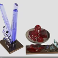 Elegant Crystal Decorative Display Featuring Blue Red Crystals On Wooden Bases